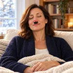 Red Light Nose Comfort Device, Woman Relaxing