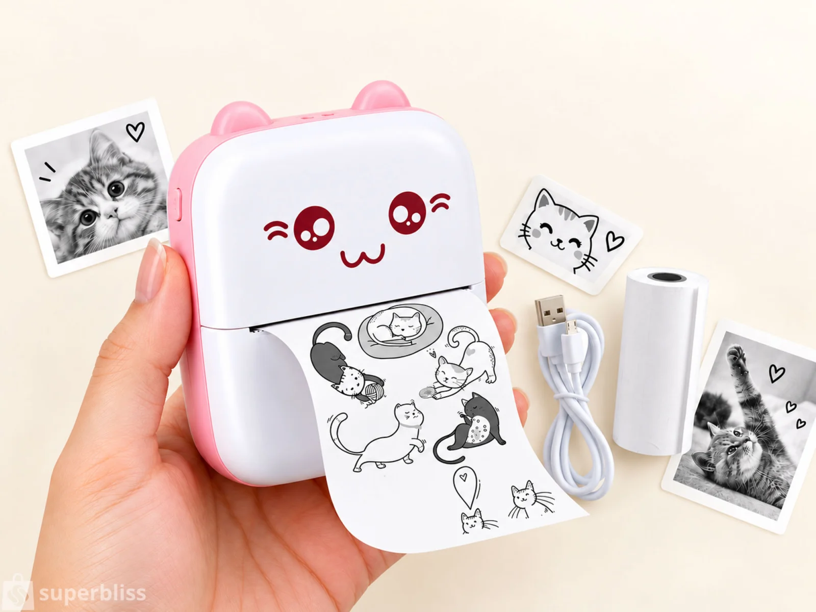 superbliss, Mini Pocket Printer for Photos & Stickers, Inkless-1 Mini Pocket Printer for Photos & Stickers, Inkless